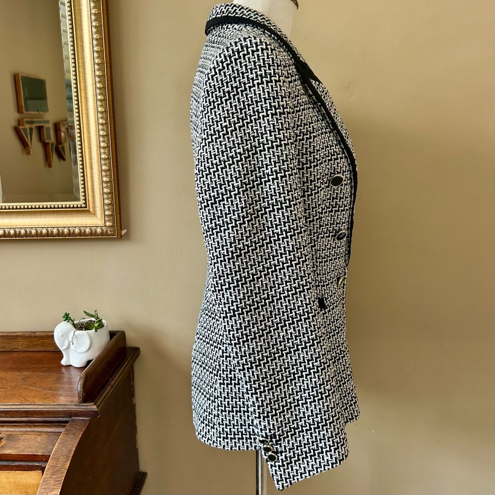 ZARA Structured Double Breasted Blazer Black White Tweed Blogger’s Favorite XL - Picture 11 of 16